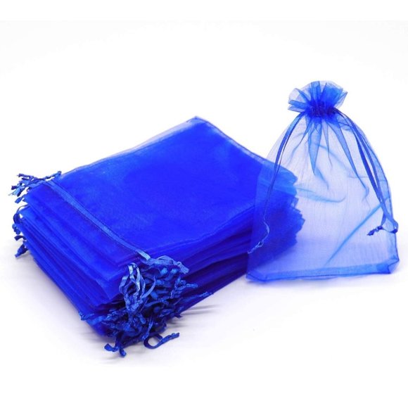 20 Blue Drawstring Organza Bags 4x6 - Picture 1 of 8